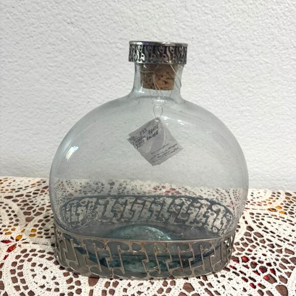 Duchamp Hand Blown Glass Decanter w/Nickel Plated Base and Cork Lid - Picture 7 of 12
